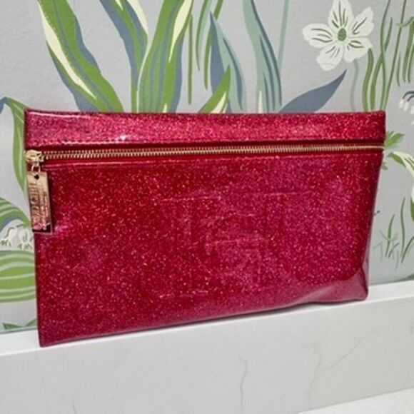 Carolina Herrera Red Clutch Bag Good Girl Makeup Pouch Glossy Patent Sparkle NEW - Picture 2 of 5